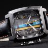 Tag Heuer Monaco Swiss Black Leather Strap Blue-Yellow Striped Black Dial - Image 4