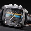Tag Heuer Monaco Swiss Black Leather Strap Blue-Yellow Striped Black Dial - Image 5