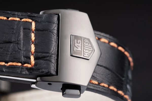 Tag Heuer Monaco Swiss Black Leather Strap Blue-Yellow Striped Black Dial - Image 6
