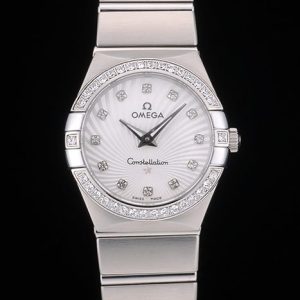 Swiss Lady Omega Constellation Crystal Encrusted Bezel Silver Dial 80291 Radial