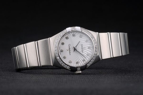 Swiss Lady Omega Constellation Crystal Encrusted Bezel Silver Dial 80291 Radial - Image 3