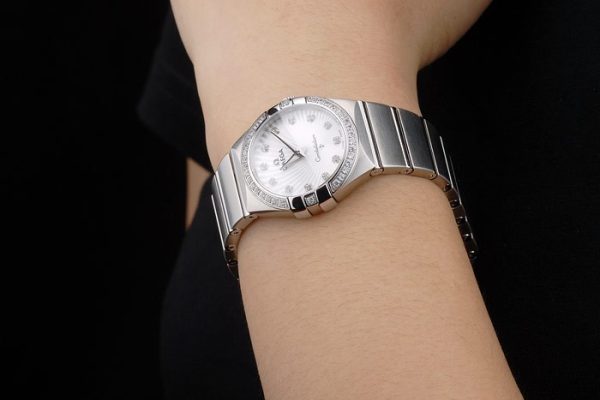 Swiss Lady Omega Constellation Crystal Encrusted Bezel Silver Dial 80291 Radial - Image 9