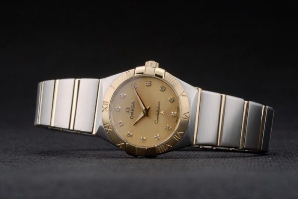 Swiss Lady Omega Constellation Golden Dial Stainless Steel Bracelet 80292 - Image 4