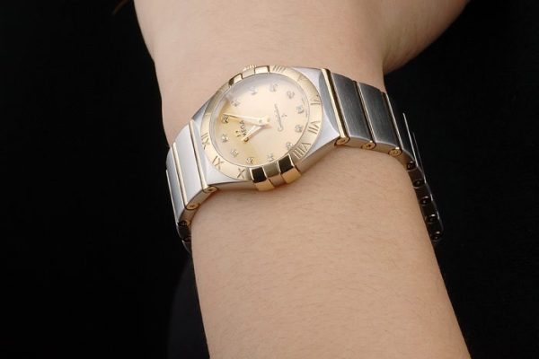 Swiss Lady Omega Constellation Golden Dial Stainless Steel Bracelet 80292 - Image 9