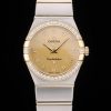 Swiss Lady Omega Constellation Crystal Encrusted Bezel Golden Dial 80293