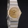 Swiss Lady Omega Constellation Crystal Encrusted Bezel Golden Dial 80293 - Image 2