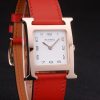 Hermes Heure H Rose Gold Bezel White Dial Red Leather Strap 80233 - Image 3