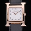 Hermes Heure H Rose Gold Bezel Black Leather Strap White Dial 80235