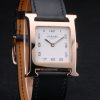 Hermes Heure H Rose Gold Bezel Black Leather Strap White Dial 80235 - Image 3