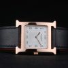 Hermes Heure H Rose Gold Bezel Black Leather Strap White Dial 80235 - Image 4