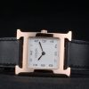 Hermes Heure H Rose Gold Bezel Black Leather Strap White Dial 80235 - Image 5