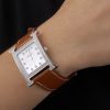 Hermes Heure H Stainless Steel Diamond Encrusted Bezel Tan Leather Strap White Dial 80232 - Image 2