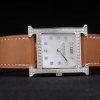Hermes Heure H Stainless Steel Diamond Encrusted Bezel Tan Leather Strap White Dial 80232 - Image 4