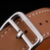 Hermes Heure H Stainless Steel Diamond Encrusted Bezel Tan Leather Strap White Dial 80232 - Image 6