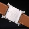 Hermes Heure H Stainless Steel Diamond Encrusted Bezel Tan Leather Strap White Dial 80232 - Image 7