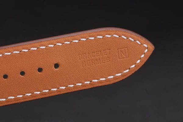 Hermes Heure H Rose Gold Bezel Diamond Encrusted Tan Leather Strap White Dial 80236 - Image 9