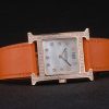 Hermes Heure H Rose Gold Diamond Encrusted Bezel Orange Leather Strap White Dial 80237 - Image 4