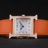Hermes Heure H Rose Gold Diamond Encrusted Bezel Orange Leather Strap White Dial 80237 - Image 5