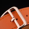 Hermes Heure H Rose Gold Diamond Encrusted Bezel Orange Leather Strap White Dial 80237 - Image 6