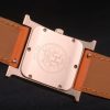 Hermes Heure H Rose Gold Diamond Encrusted Bezel Orange Leather Strap White Dial 80237 - Image 7